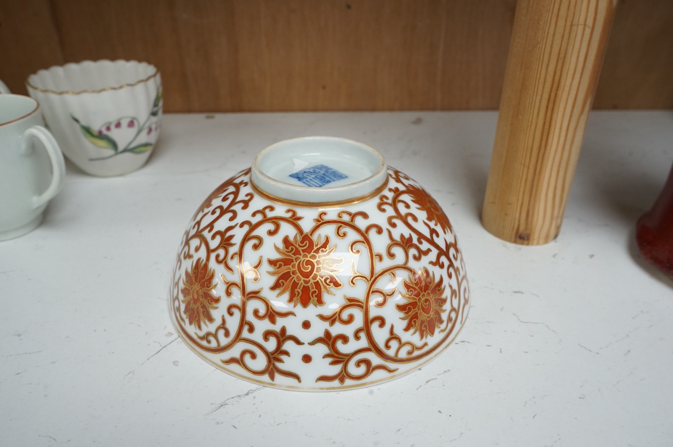 A Chinese rouge de fer enamelled bowl, 13.5cm diameter.